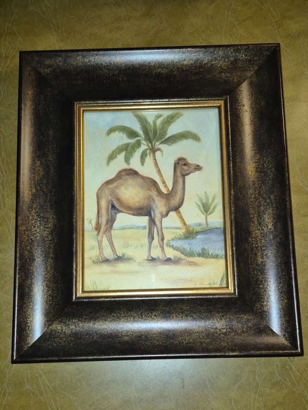 Vintage Alexandra Churchill Camel Wall Art Print in Brown Frame